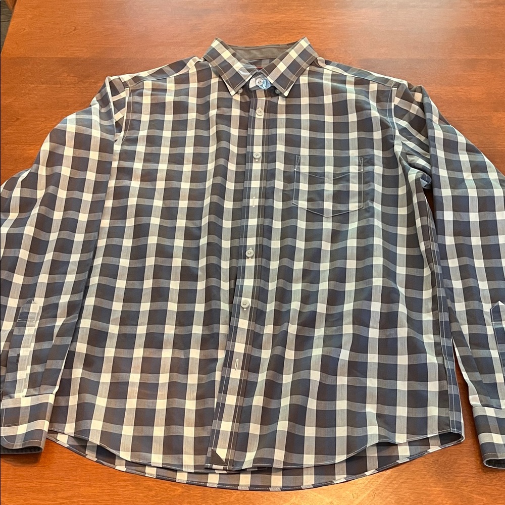 UNTUCKit Grey & White Button Down, Plaid Shirt, Slim Fit, Wrinkle Free, Large